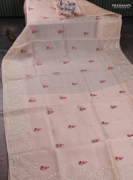 Pale Orange Pure Organza Silk - Embroidery