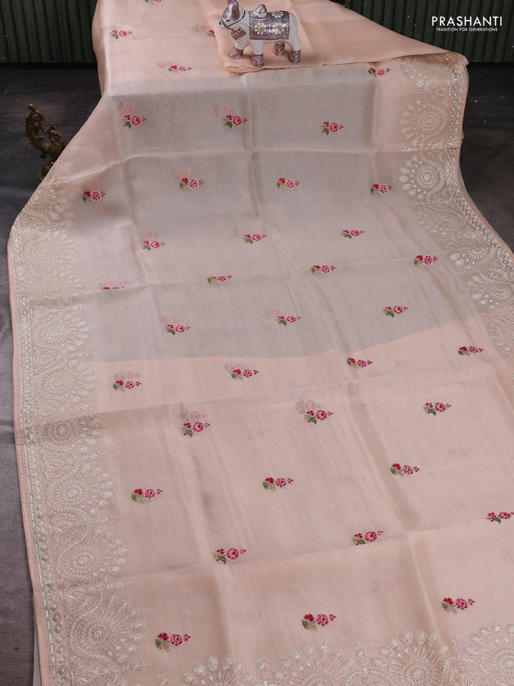 Pale Orange Pure Organza Silk - Embroidery