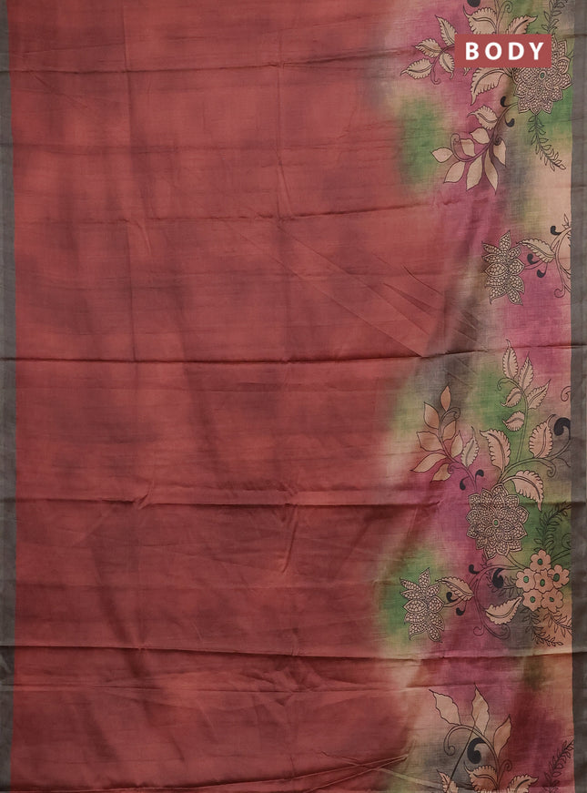 Pastel Maroon & Sage Green Printed Silk - Kalamkari Prints