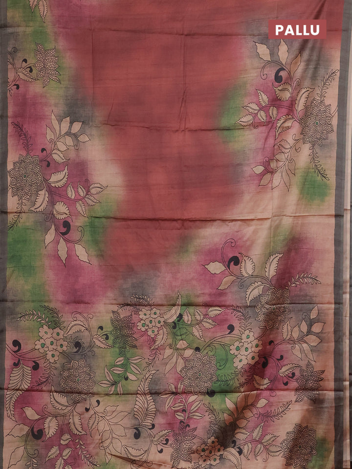 Pastel Maroon & Sage Green Printed Silk - Kalamkari Prints