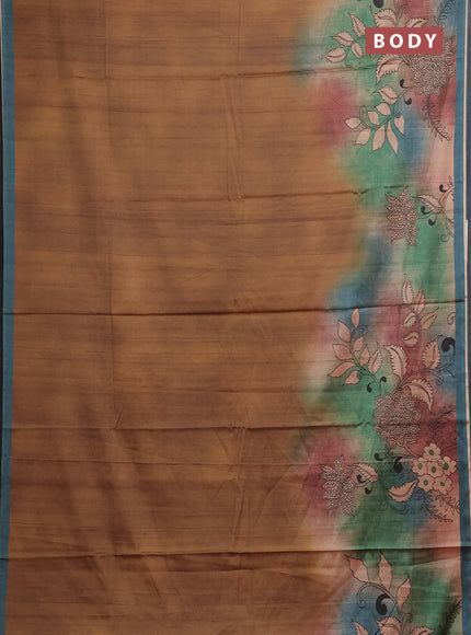 Mustard & Peacock Blue Printed Silk - Kalamkari Prints