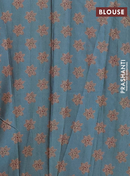 Mustard & Peacock Blue Printed Silk - Kalamkari Prints