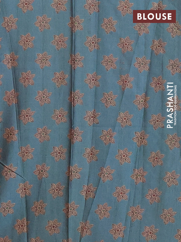 Mustard & Peacock Blue Printed Silk - Kalamkari Prints