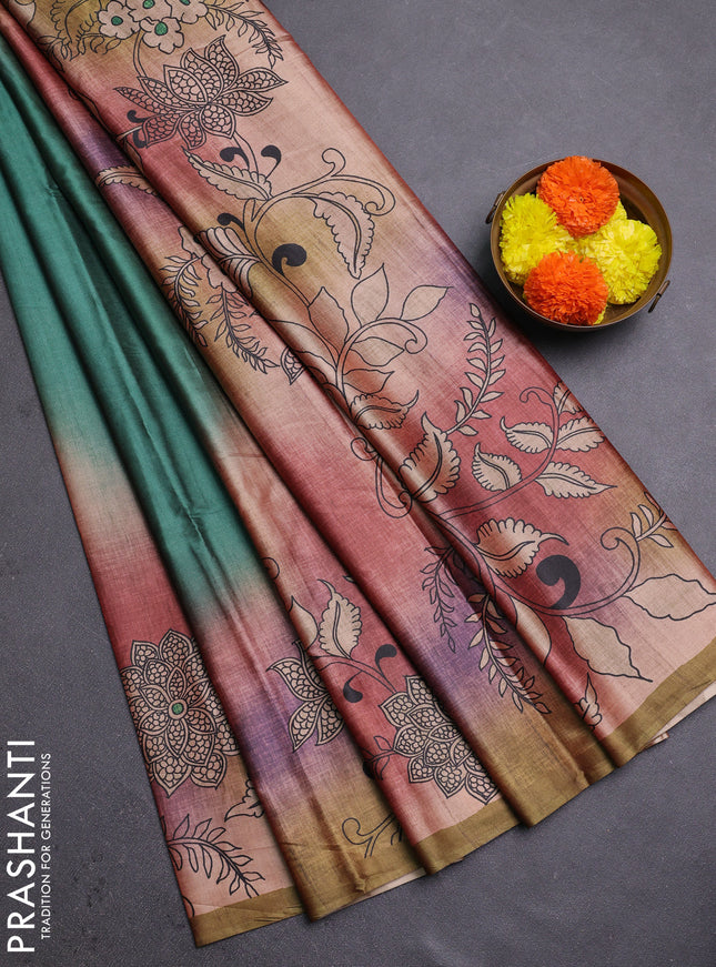 Green & Mehendi Green Printed Silk - Kalamkari Prints
