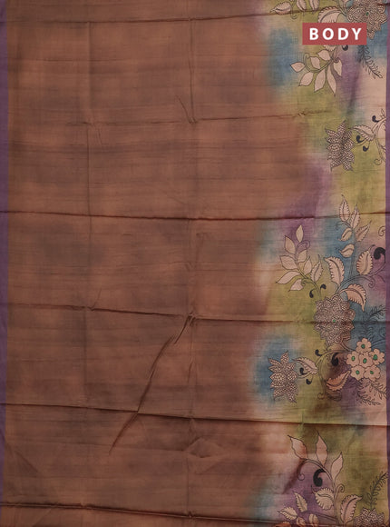 Brown & Pastel Purple Printed Silk - Kalamkari Prints