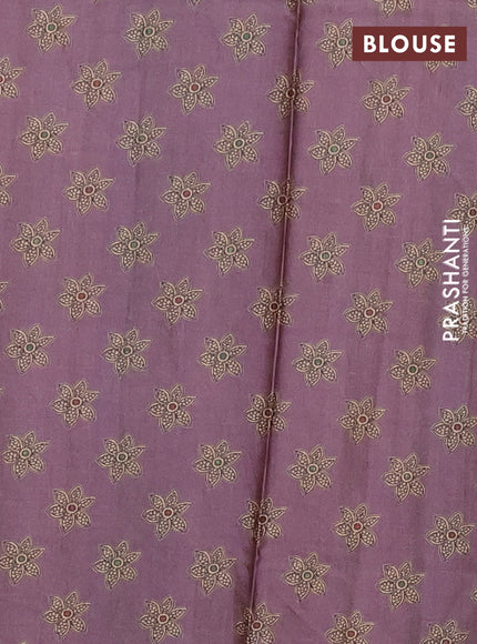 Brown & Pastel Purple Printed Silk - Kalamkari Prints