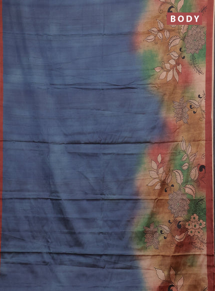 Peacock Blue & Rust Printed Silk - Kalamkari Prints