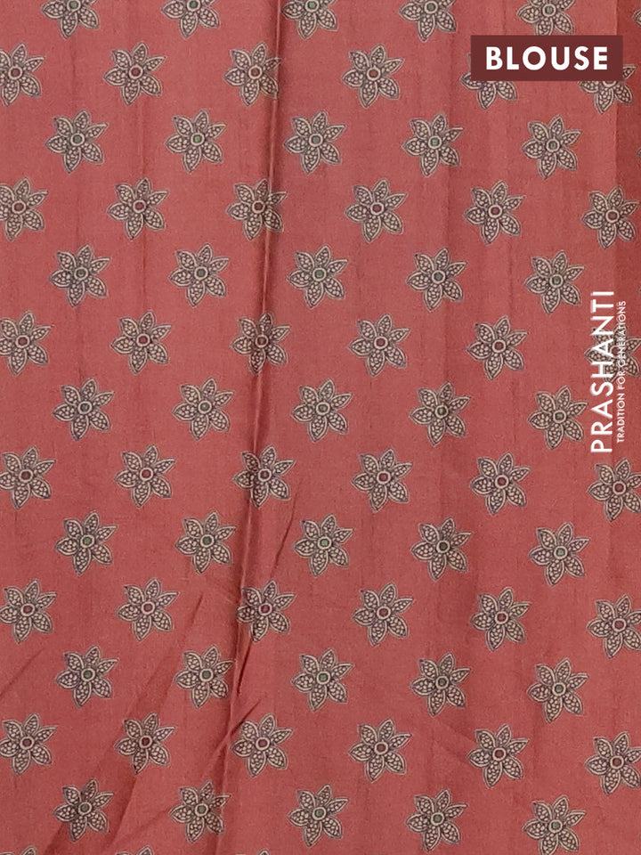 Peacock Blue & Rust Printed Silk - Kalamkari Prints