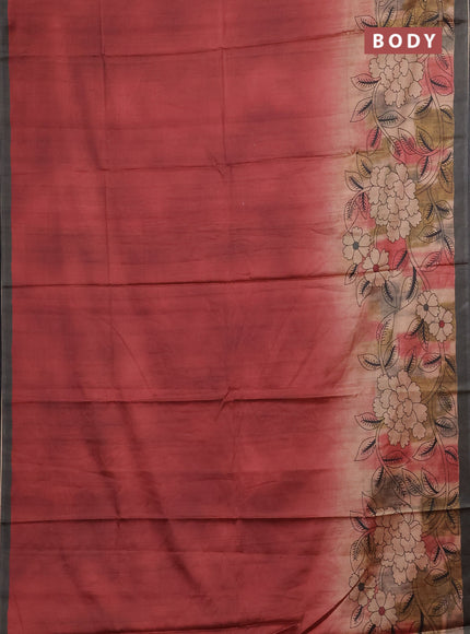 Maroon & Olive Green Printed Silk - Floral Prints