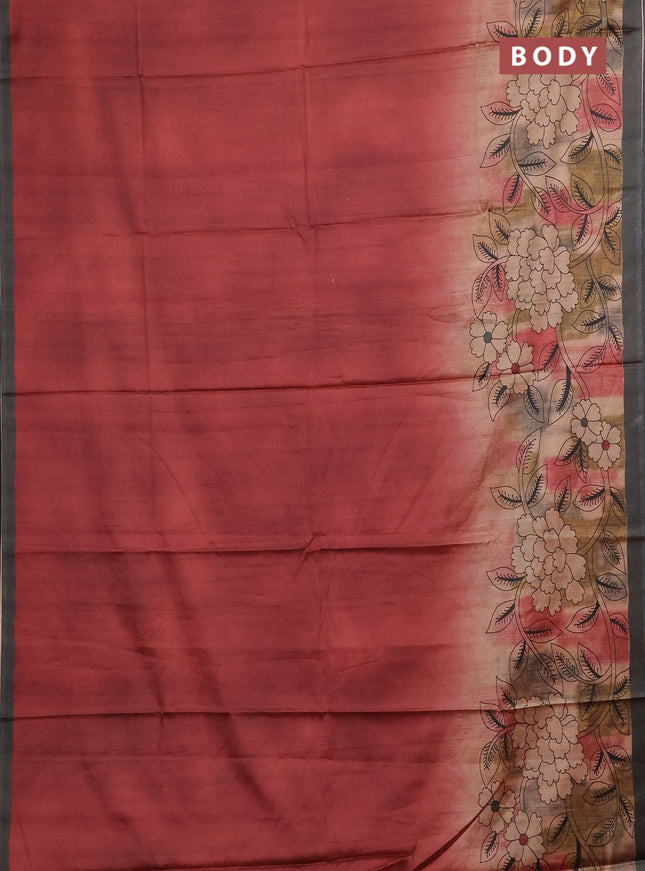 Maroon & Olive Green Printed Silk - Floral Prints