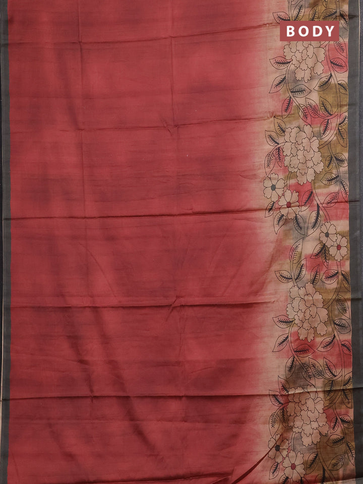 Maroon & Olive Green Printed Silk - Floral Prints