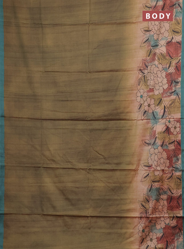 Green & Peacock Green Printed Silk - Floral Prints