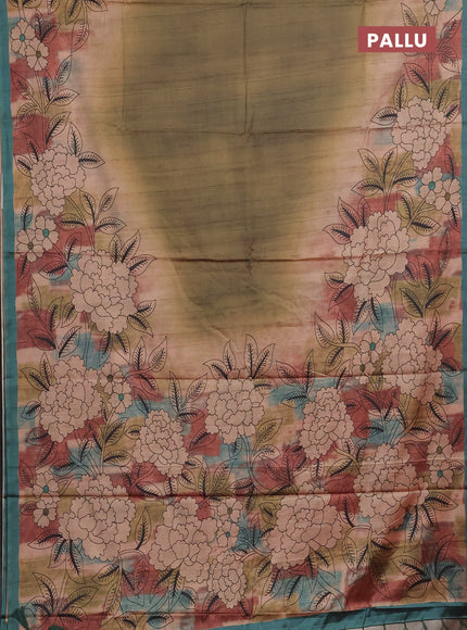 Green & Peacock Green Printed Silk - Floral Prints