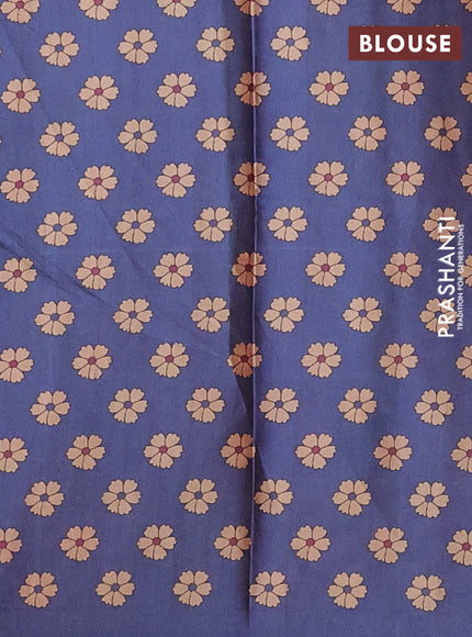 Magenta Pink & Navy Blue Printed Silk - Floral Prints