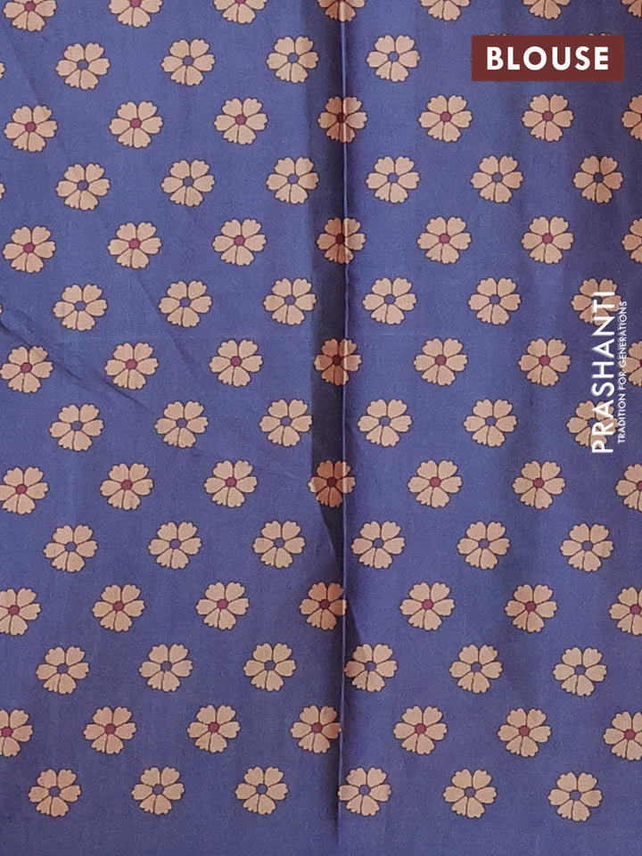 Magenta Pink & Navy Blue Printed Silk - Floral Prints