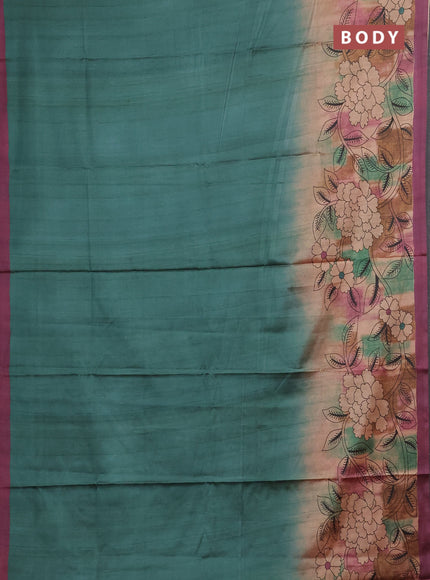 Green & Magenta Pink Printed Silk - Floral Prints