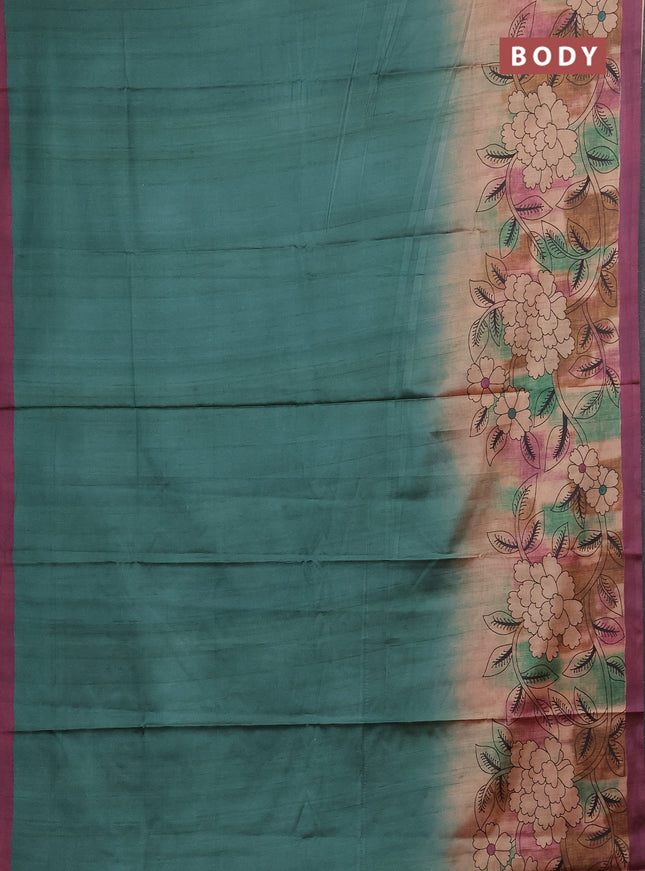 Green & Magenta Pink Printed Silk - Floral Prints