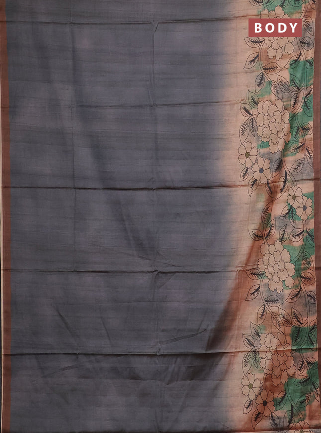Grey & Brown Printed Silk - Floral Prints