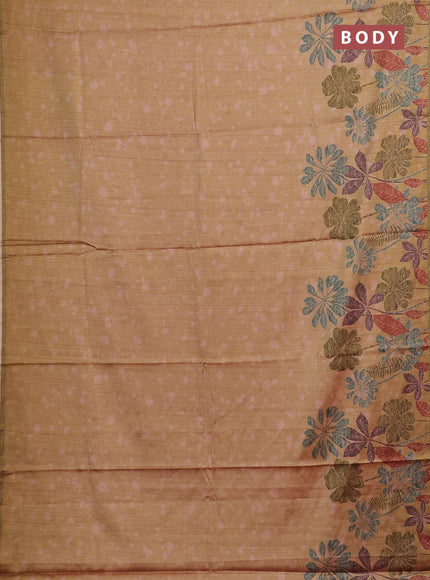 Peach & Mehendi Green Printed Silk - Floral Prints