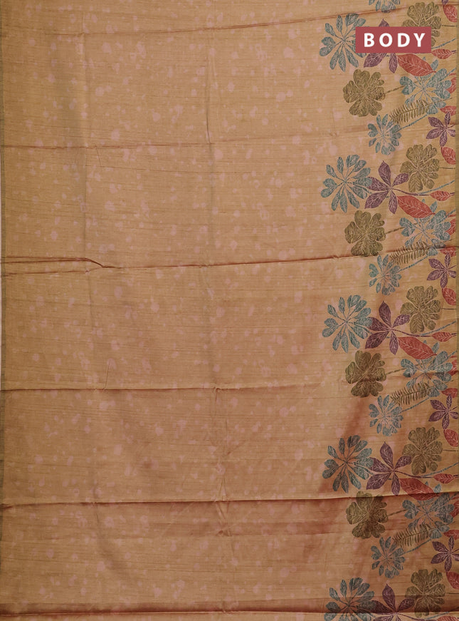 Peach & Mehendi Green Printed Silk - Floral Prints