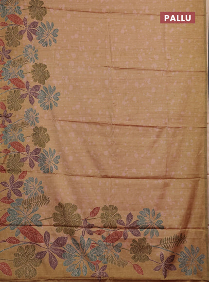 Peach & Mehendi Green Printed Silk - Floral Prints