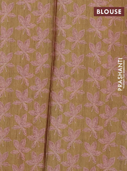 Peach & Mehendi Green Printed Silk - Floral Prints