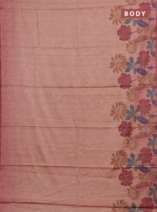Peach & Maroon Printed Silk - Floral Prints