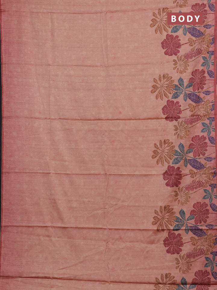 Peach & Maroon Printed Silk - Floral Prints