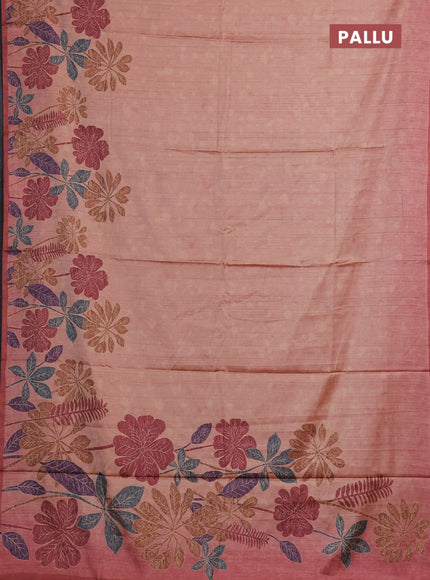 Peach & Maroon Printed Silk - Floral Prints