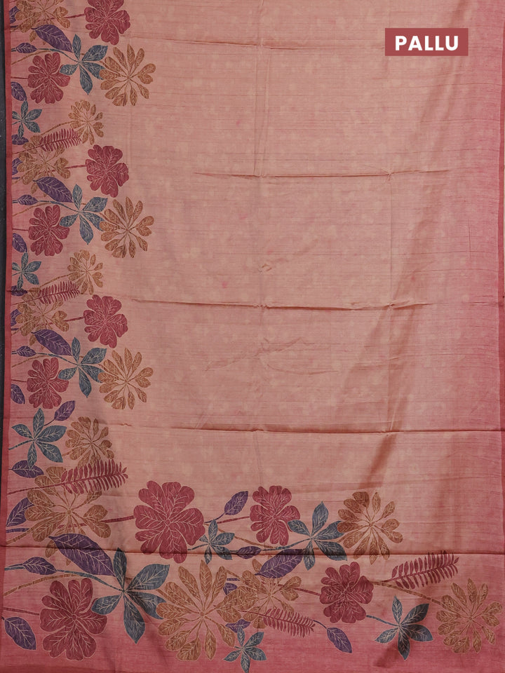 Peach & Maroon Printed Silk - Floral Prints