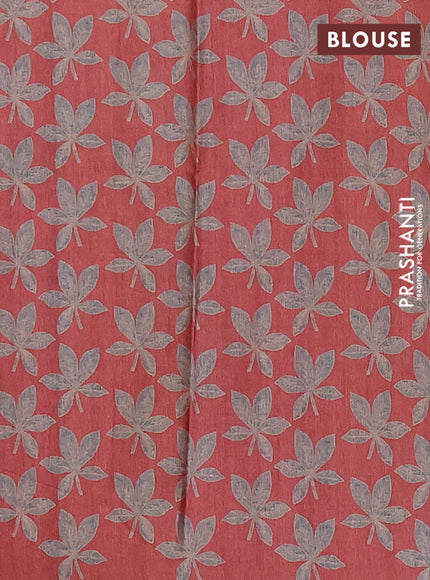 Peach & Maroon Printed Silk - Floral Prints