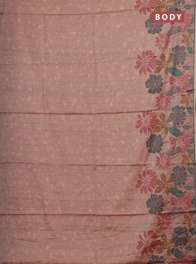 Peach & Grey Printed Silk - Floral Prints