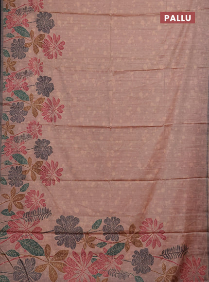 Peach & Grey Printed Silk - Floral Prints