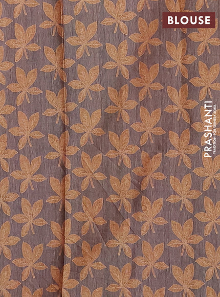 Peach & Grey Printed Silk - Floral Prints