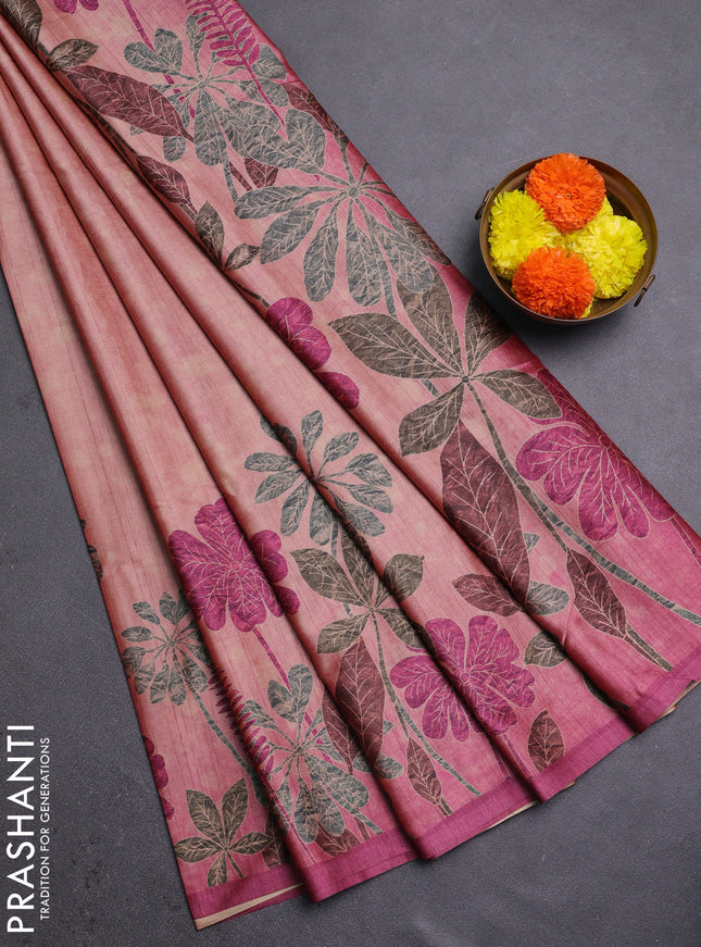 Pastel Pink & Magenta Pink Printed Silk - Floral Prints