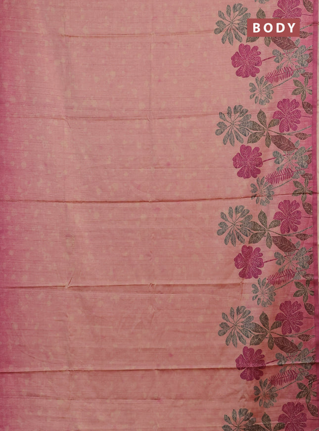 Pastel Pink & Magenta Pink Printed Silk - Floral Prints