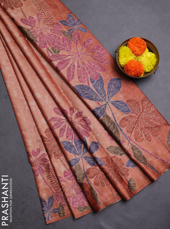 Peach Orange & Rust Printed Silk - Floral Prints