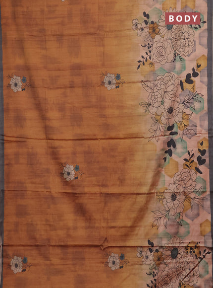 Mustard Yellow & Grey Printed Silk - Floral Prints
