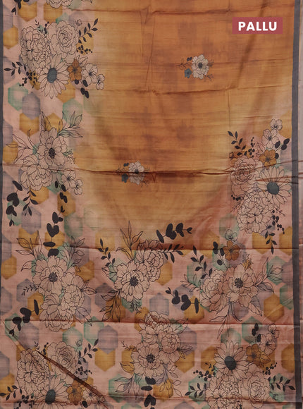 Mustard Yellow & Grey Printed Silk - Floral Prints