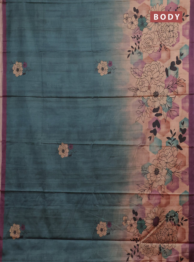 Green & Purple Printed Silk - Floral Prints