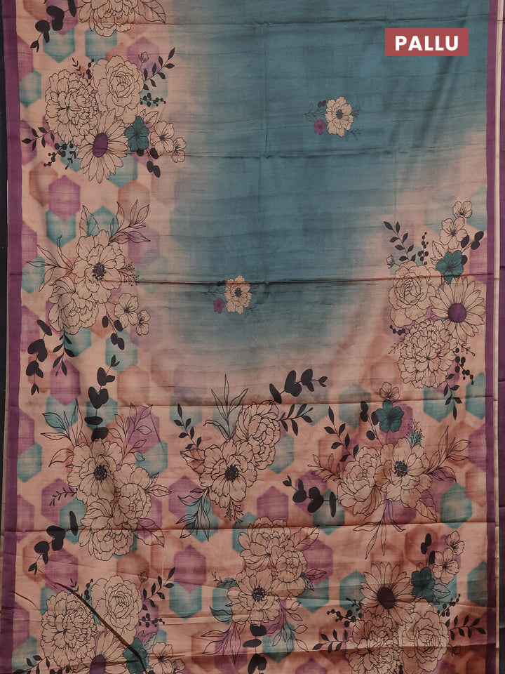 Green & Purple Printed Silk - Floral Prints