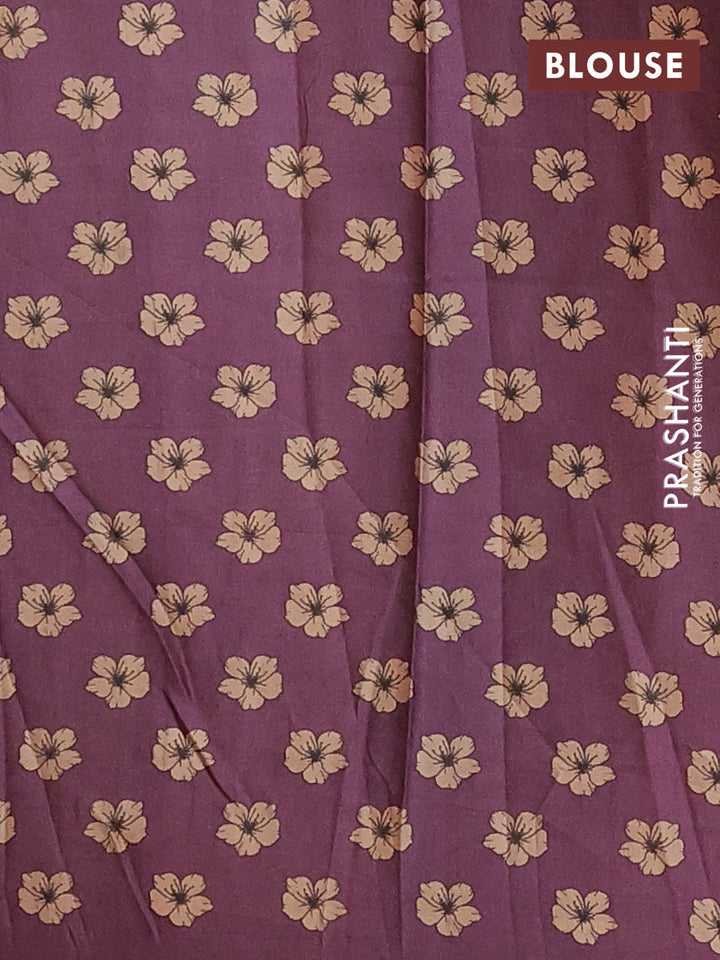 Green & Purple Printed Silk - Floral Prints