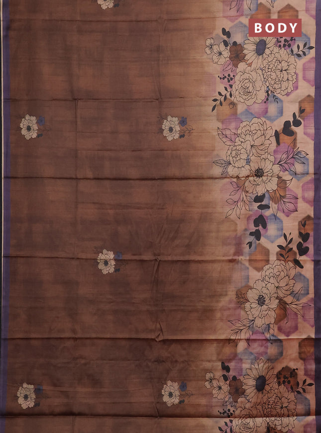Brown & Purple Printed Silk - Floral Prints