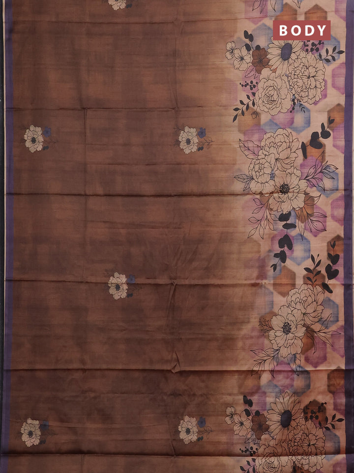 Brown & Purple Printed Silk - Floral Prints