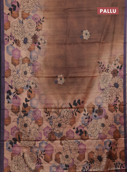 Brown & Purple Printed Silk - Floral Prints