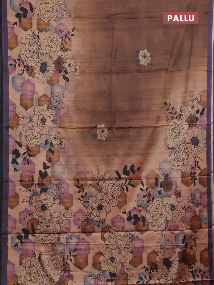 Brown & Purple Printed Silk - Floral Prints