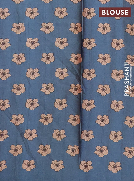 Maroon & Peacock Blue Printed Silk - Floral Prints