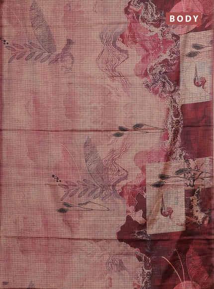 Peach & Maroon Printed Silk - Leaf Prints