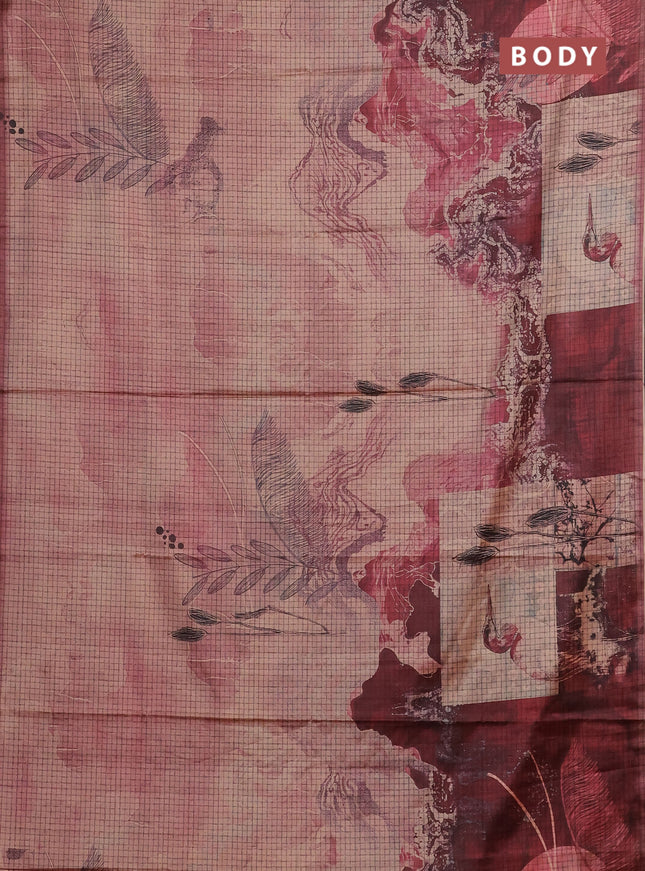 Peach & Maroon Printed Silk - Leaf Prints
