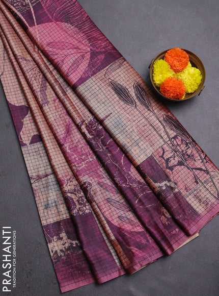 Peach & Purple Printed Silk - Leaf Prints